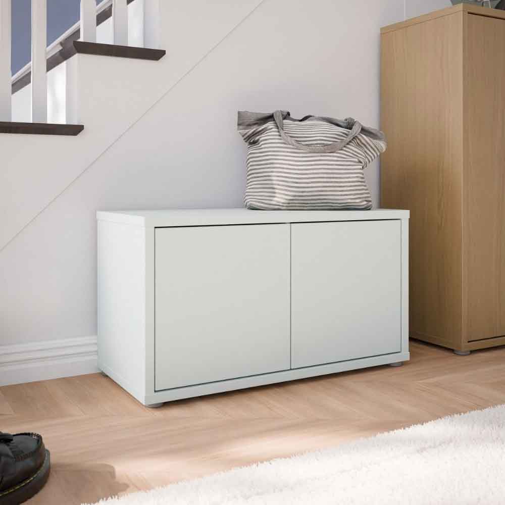 Ansley Wooden Hallway Seating Bench with 2 Doors in Light Grey
