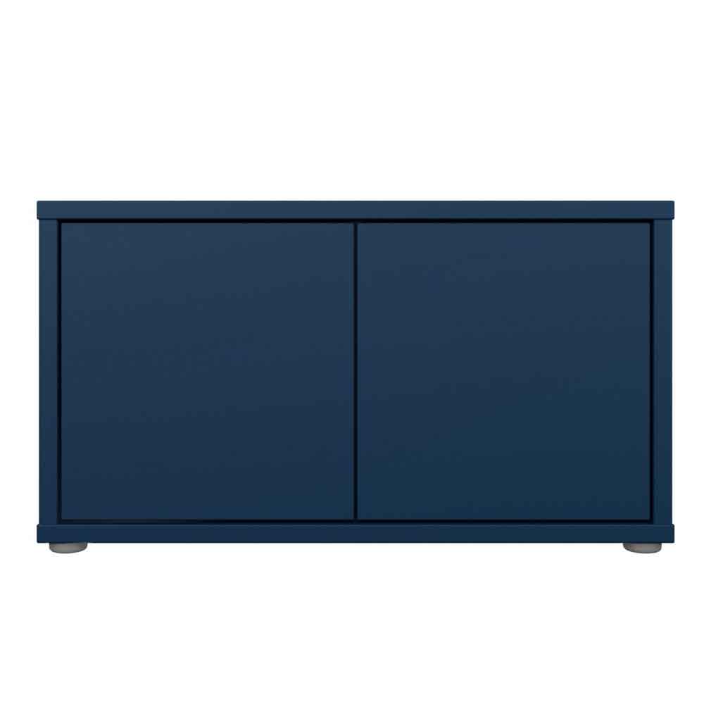 Ansley Wooden Hallway Seating Bench with 2 Doors in Night Blue