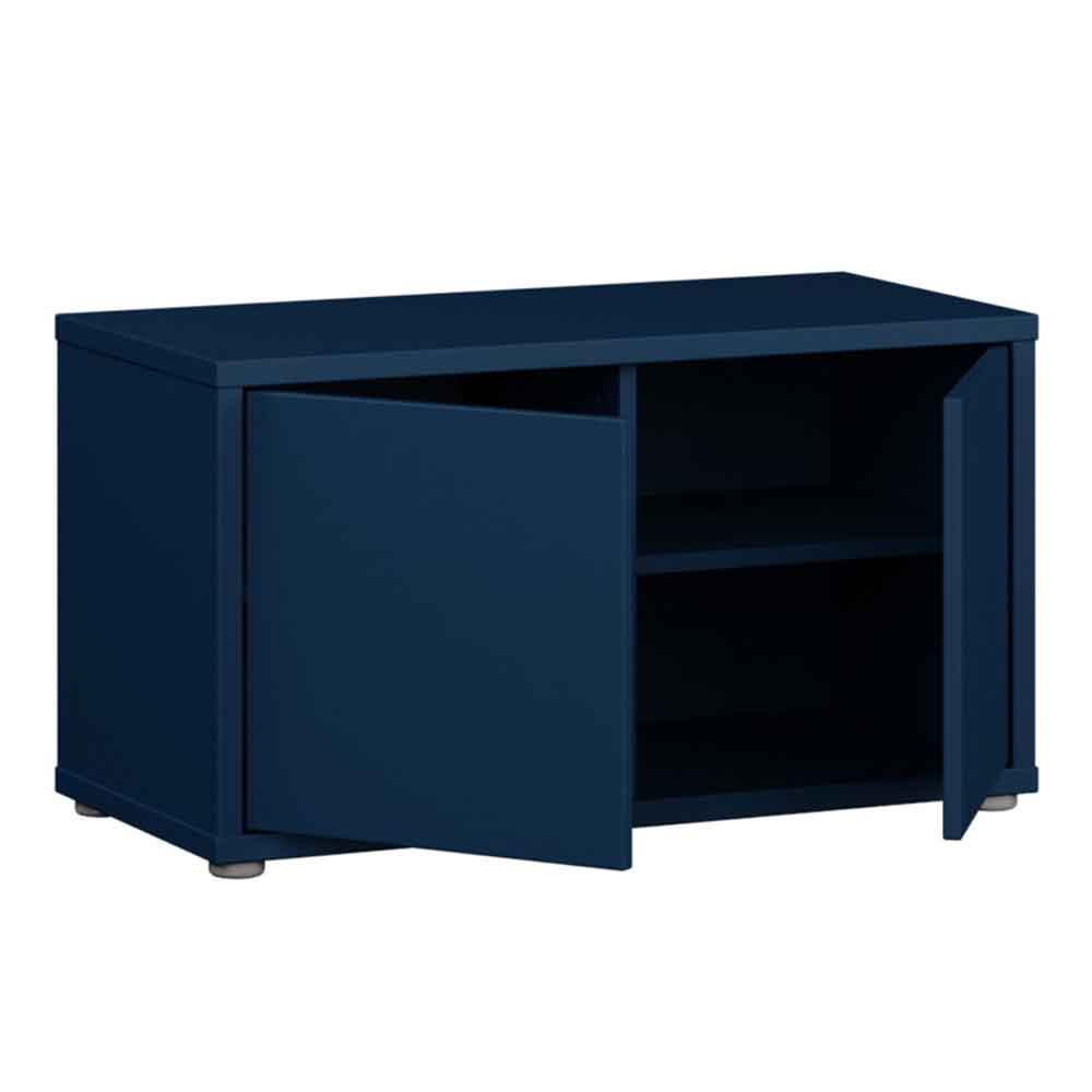 Ansley Wooden Hallway Seating Bench with 2 Doors in Night Blue