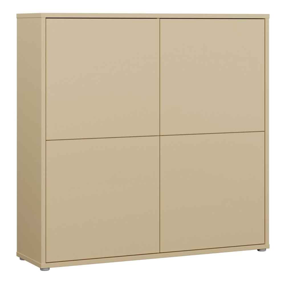 Ansley Wooden Large Storage Cabinet with 4 Doors in Butter Yellow