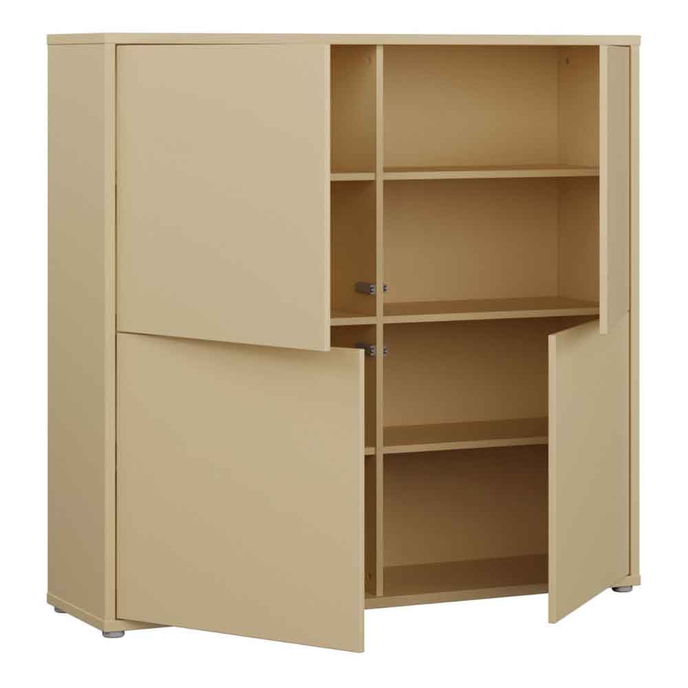 Ansley Wooden Large Storage Cabinet with 4 Doors in Butter Yellow