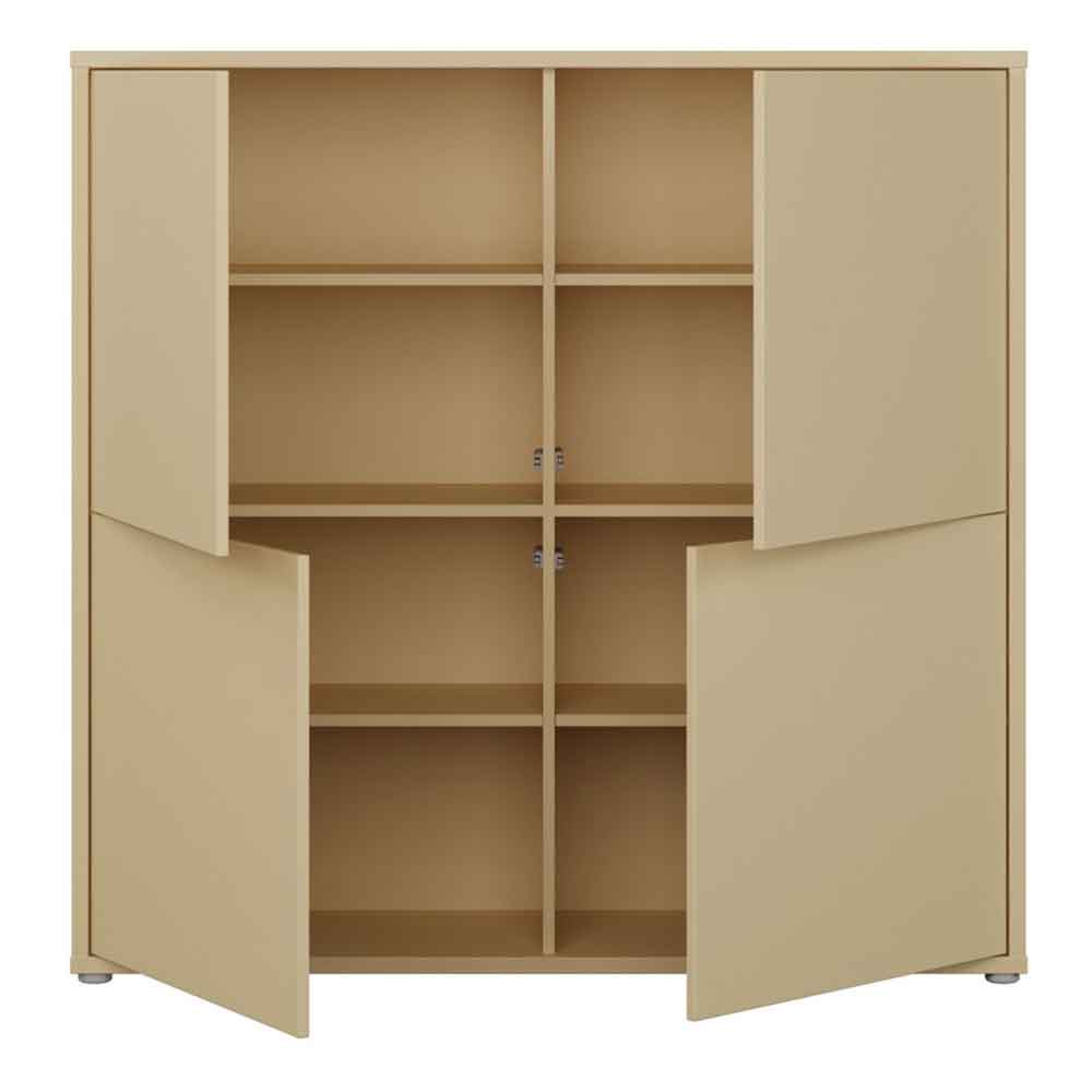 Ansley Wooden Large Storage Cabinet with 4 Doors in Butter Yellow