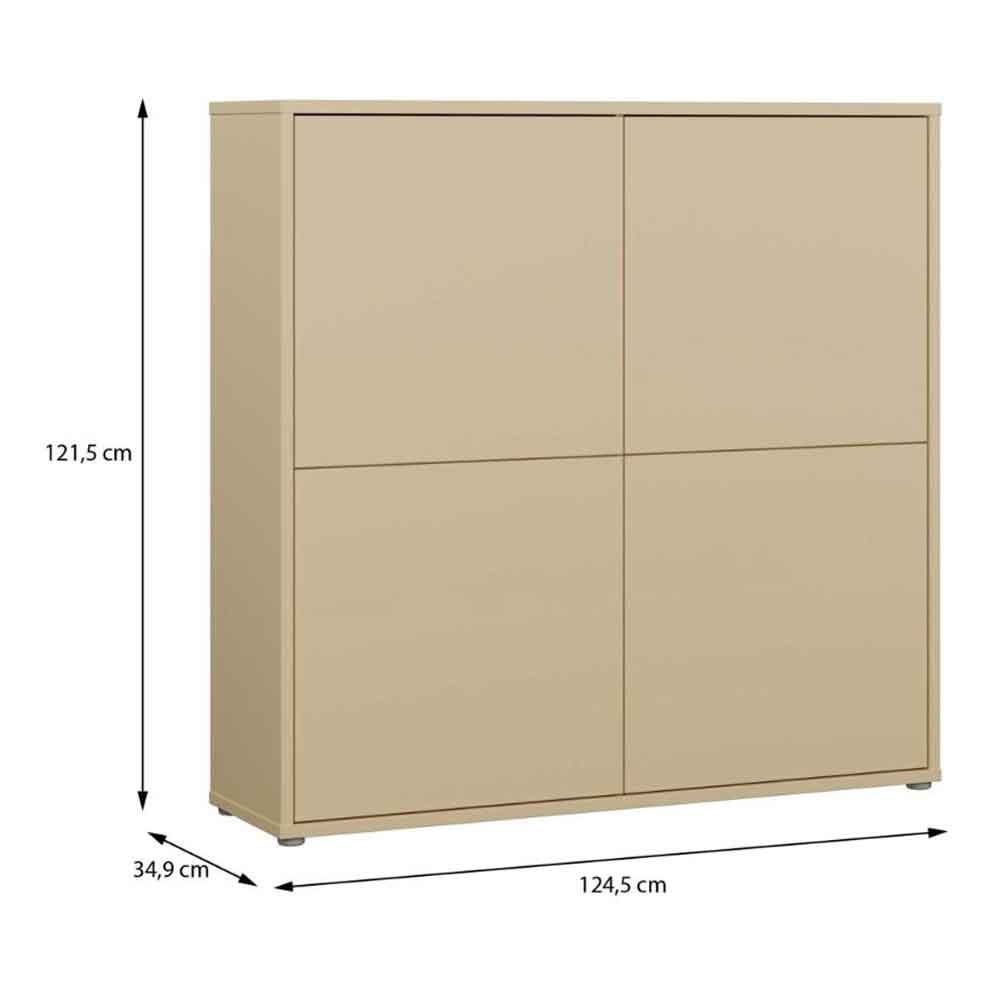 Ansley Wooden Large Storage Cabinet with 4 Doors in Butter Yellow