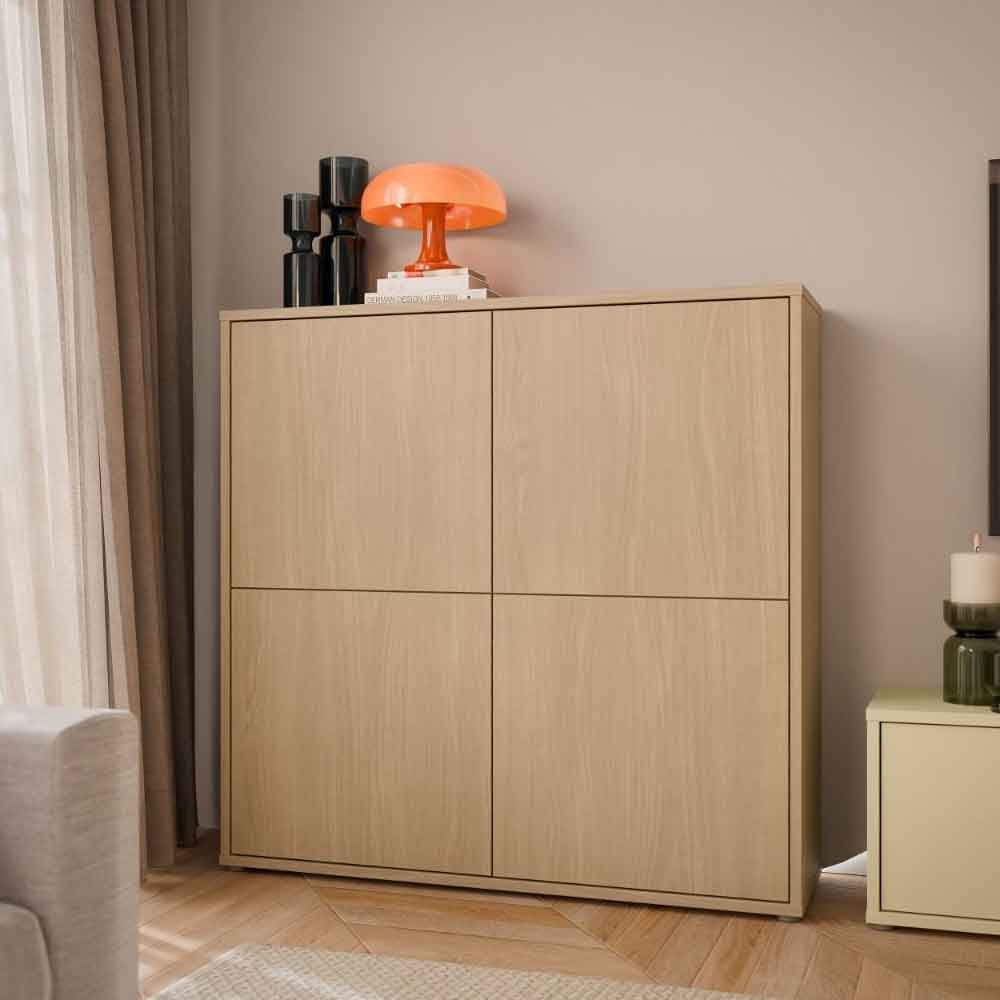 Ansley Wooden Large Storage Cabinet with 4 Doors in Elegancia Oak