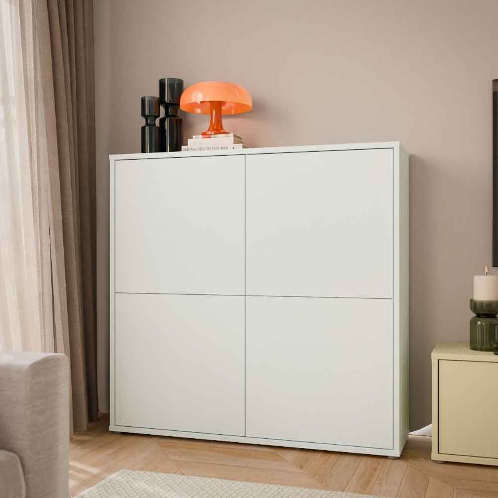 Ansley Wooden Large Storage Cabinet with 4 Doors in Light Grey