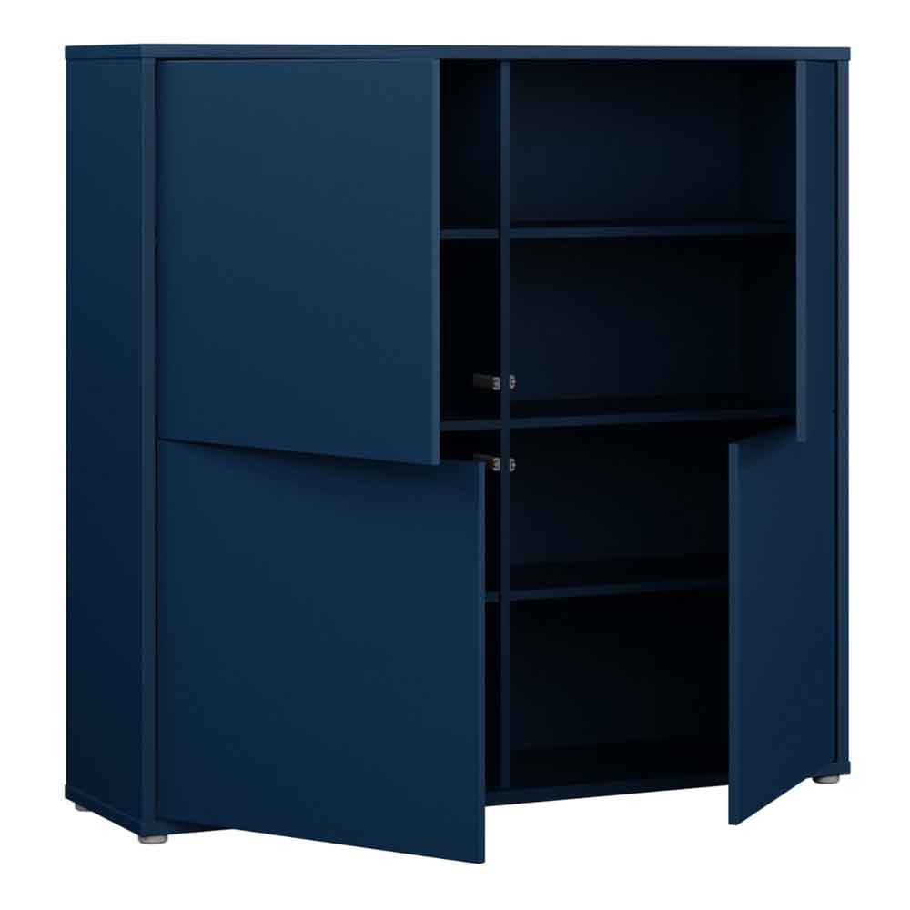Ansley Wooden Large Storage Cabinet with 4 Doors in Night Blue