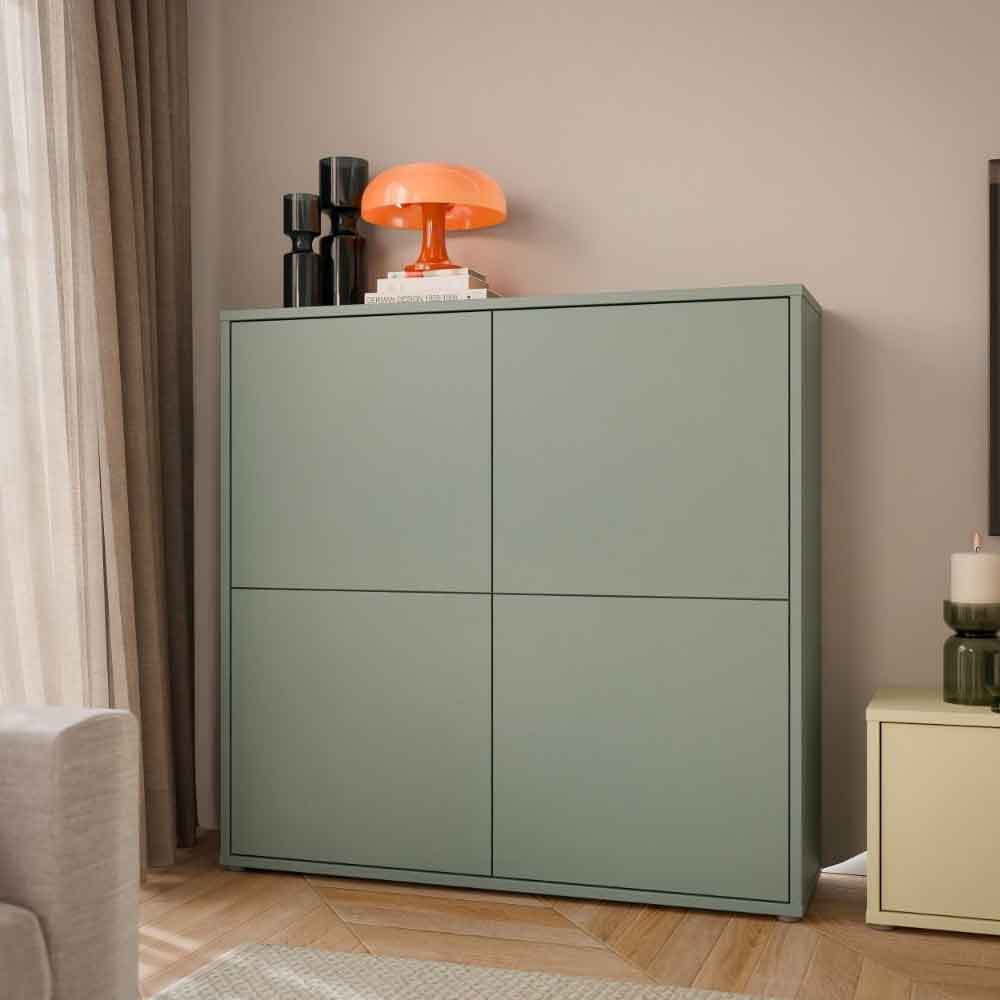 Ansley Wooden Large Storage Cabinet with 4 Doors in Sage Green