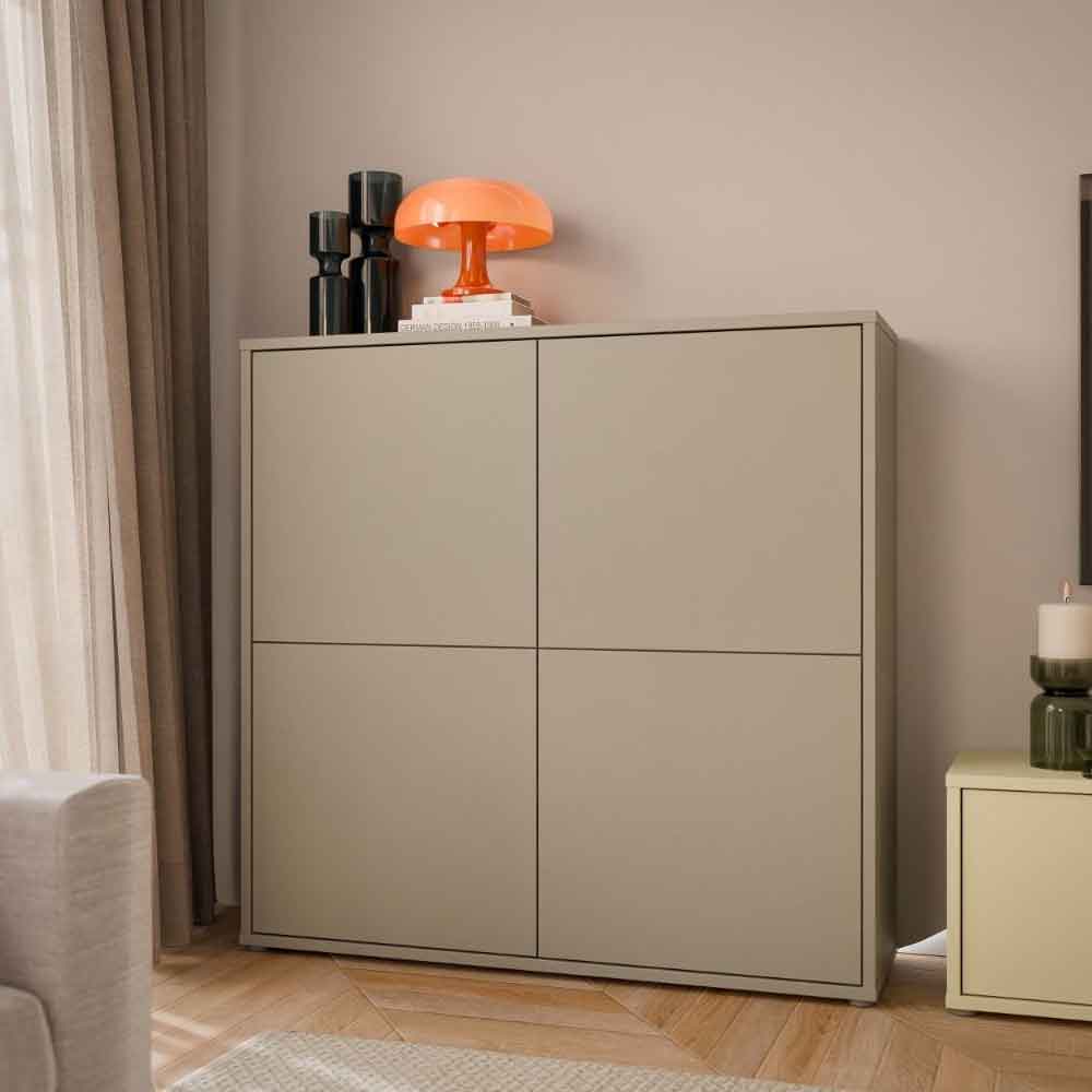 Ansley Wooden Large Storage Cabinet with 4 Doors in Taupe