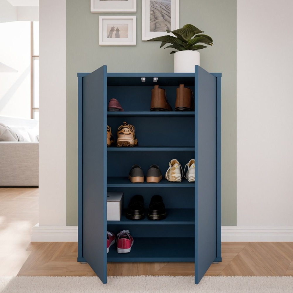 Ansley Wooden Shoe Storage Cabinet with 2 Doors in Night Blue