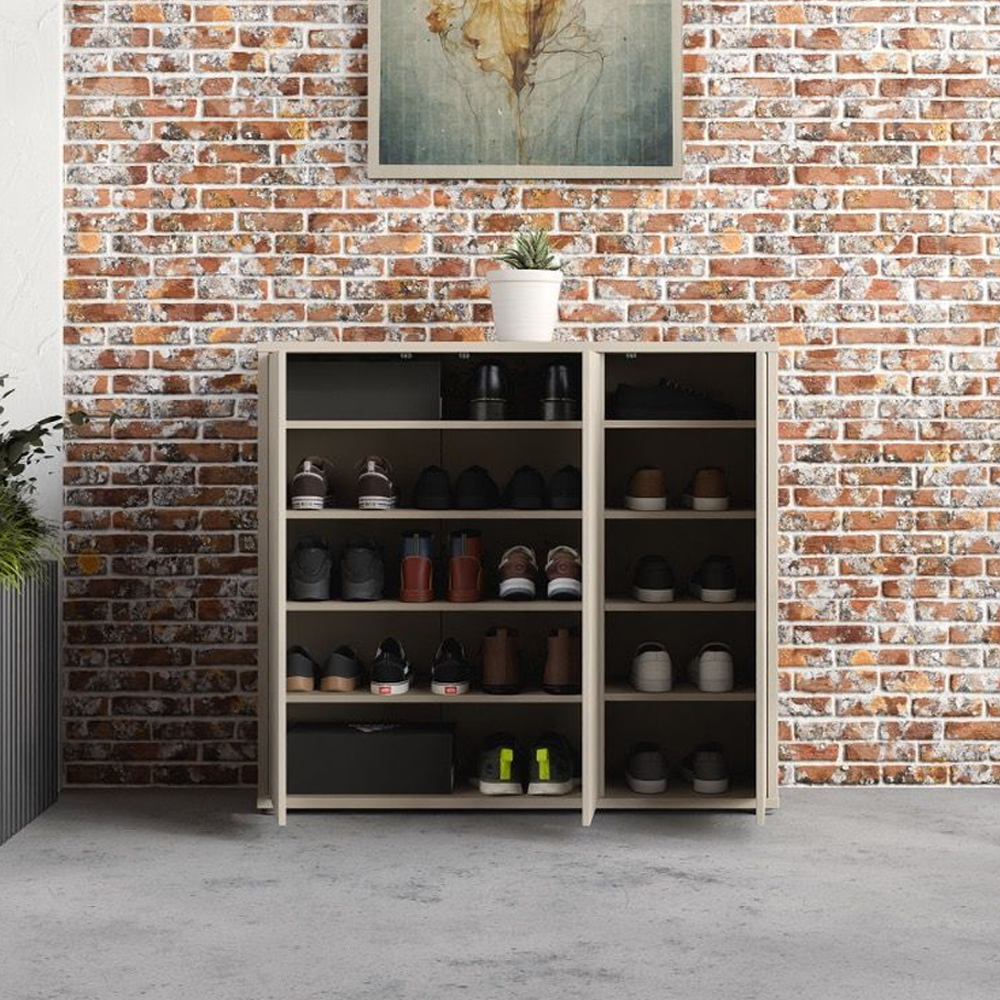 Ansley Wooden Shoe Storage Cabinet with 3 Doors in Sand