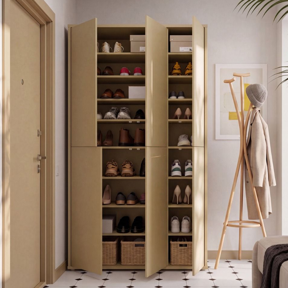Ansley Wooden Shoe Storage Cabinet with 6 Doors in Butter Yellow