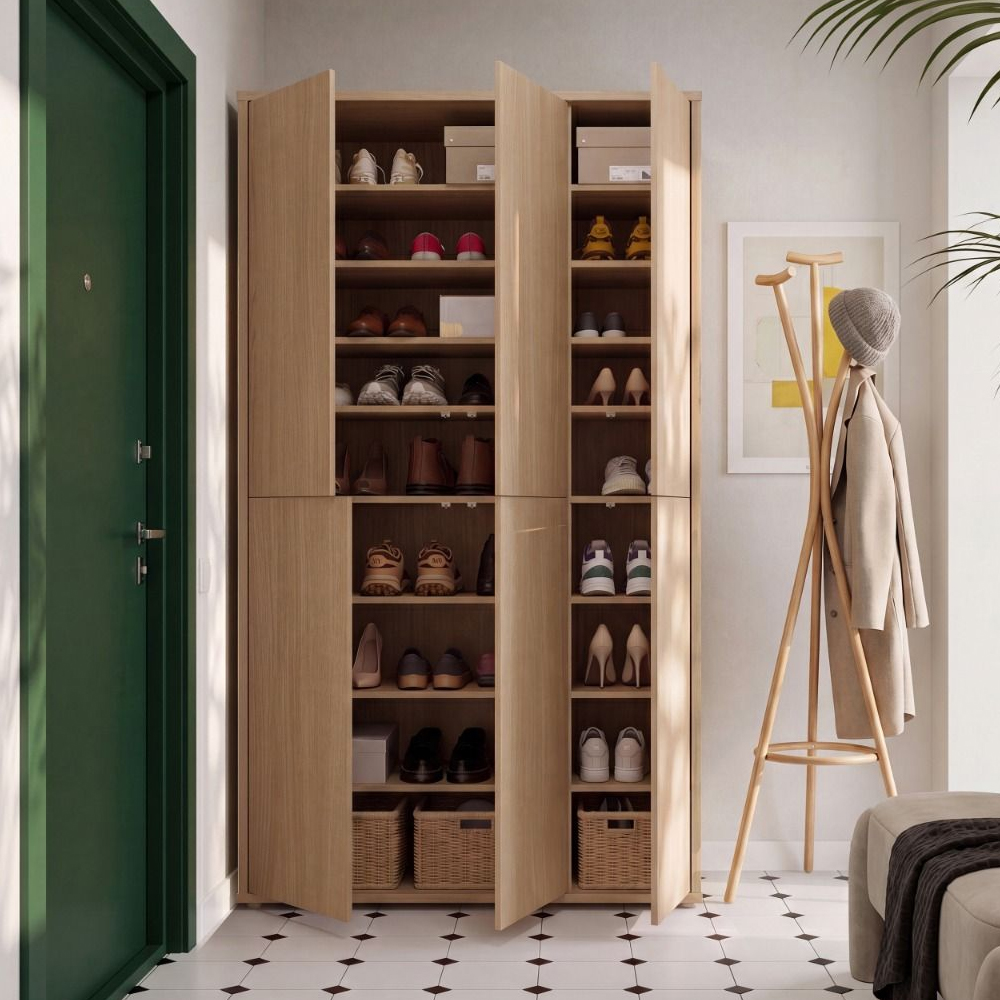 Ansley Wooden Shoe Storage Cabinet with 6 Doors in Elegancia Oak