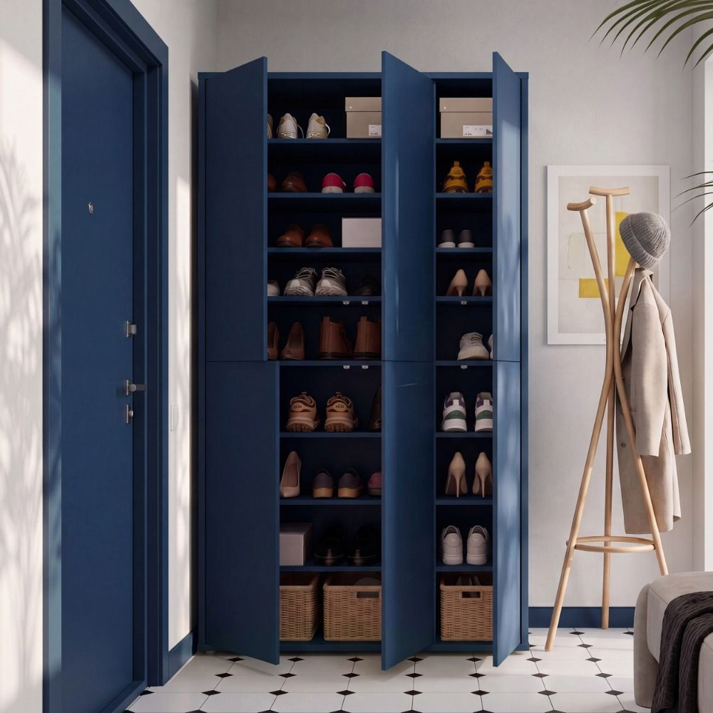 Ansley Wooden Shoe Storage Cabinet with 6 Doors in Night Blue
