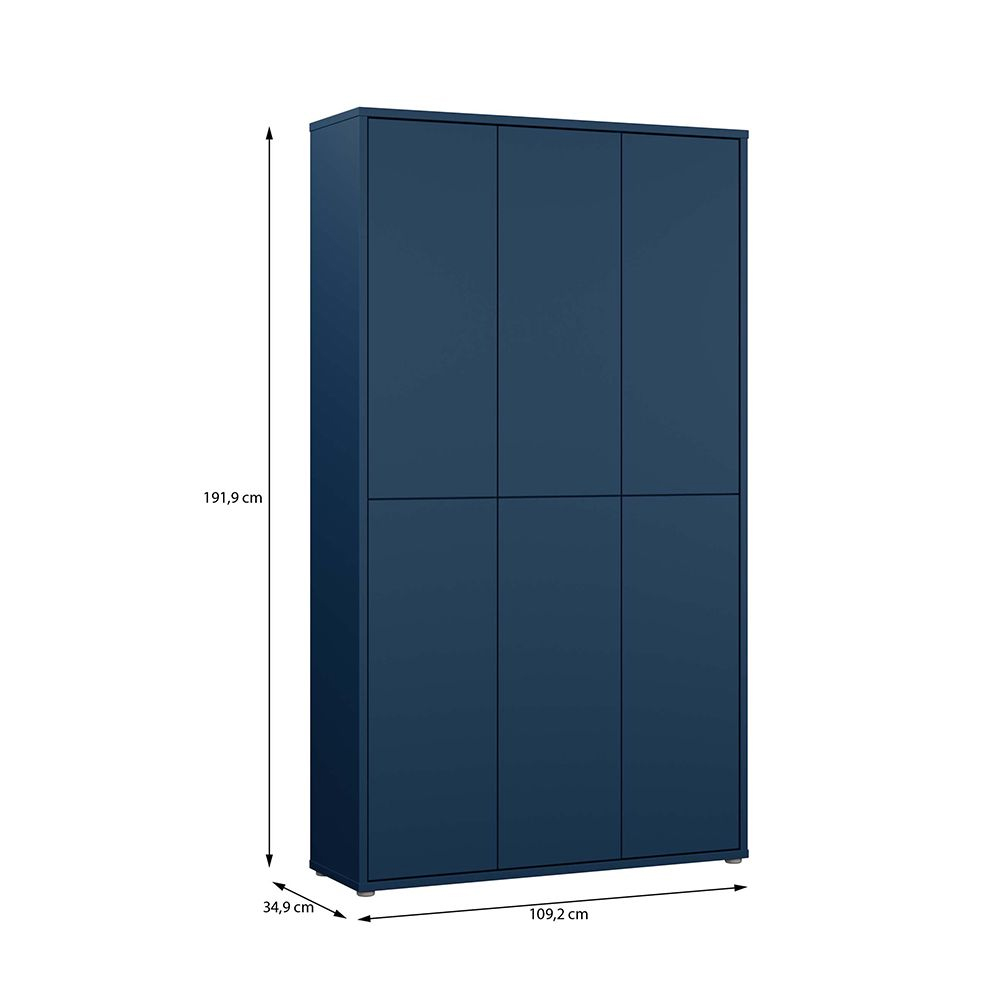 Ansley Wooden Shoe Storage Cabinet with 6 Doors in Night Blue