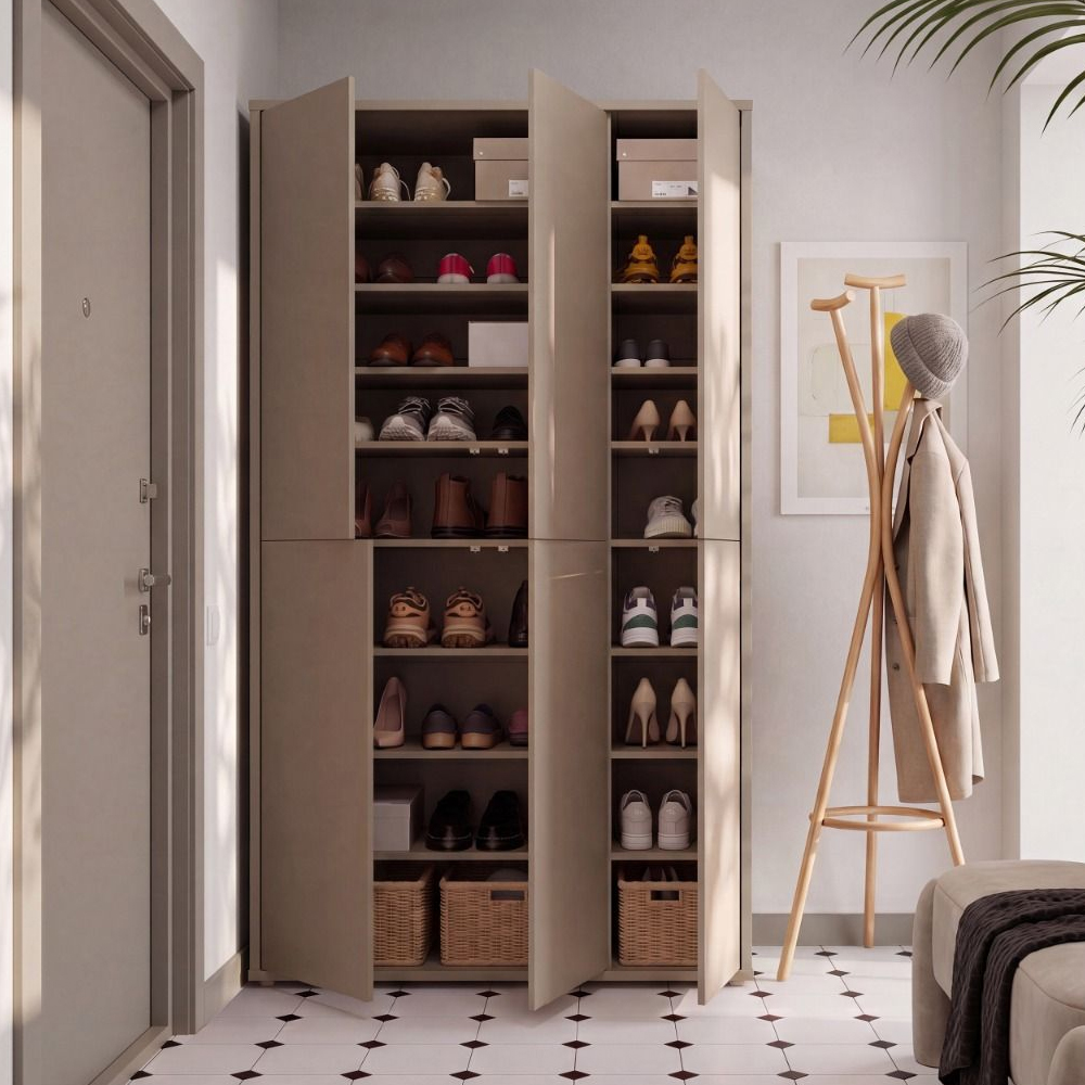 Ansley Wooden Shoe Storage Cabinet with 6 Doors in Taupe