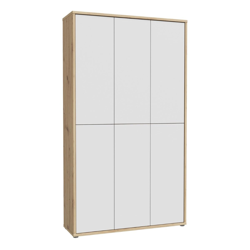 Ansley Wooden Shoe Storage Cabinet with 6 Light Grey Doors in Artisan Oak