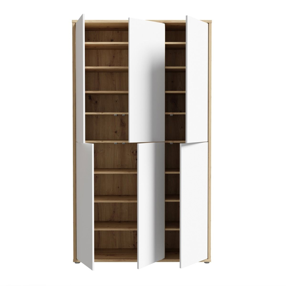 Ansley Wooden Shoe Storage Cabinet with 6 Light Grey Doors in Artisan Oak