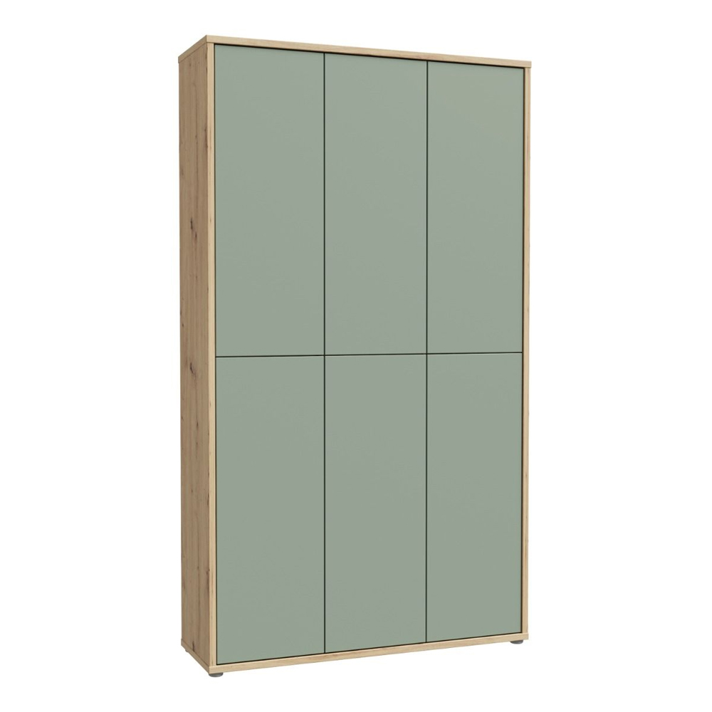 Ansley Wooden Shoe Storage Cabinet with 6 Sage Green Doors in Artisan Oak