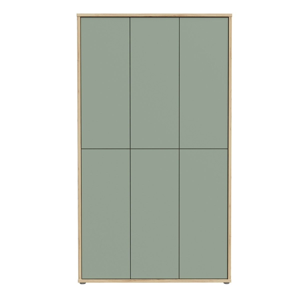 Ansley Wooden Shoe Storage Cabinet with 6 Sage Green Doors in Artisan Oak