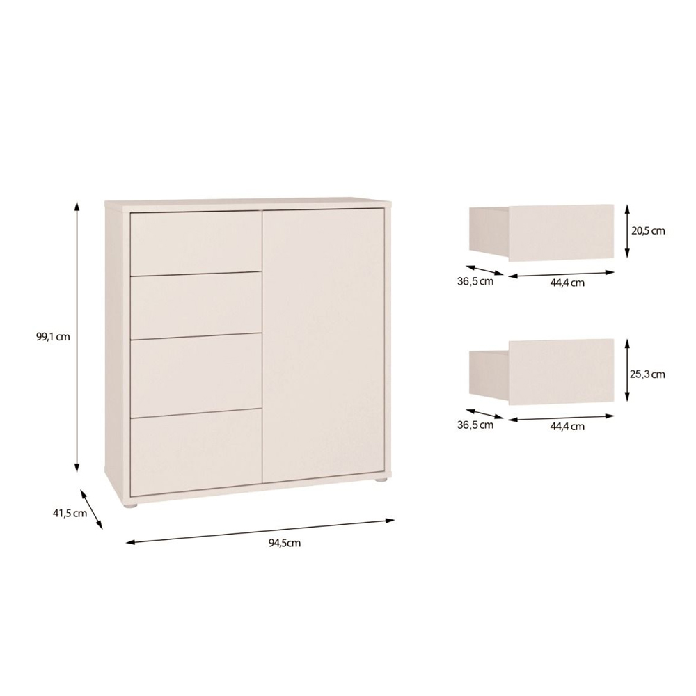 Ansley Wooden Sideboard with 1 Door 4 Drawers in Sand