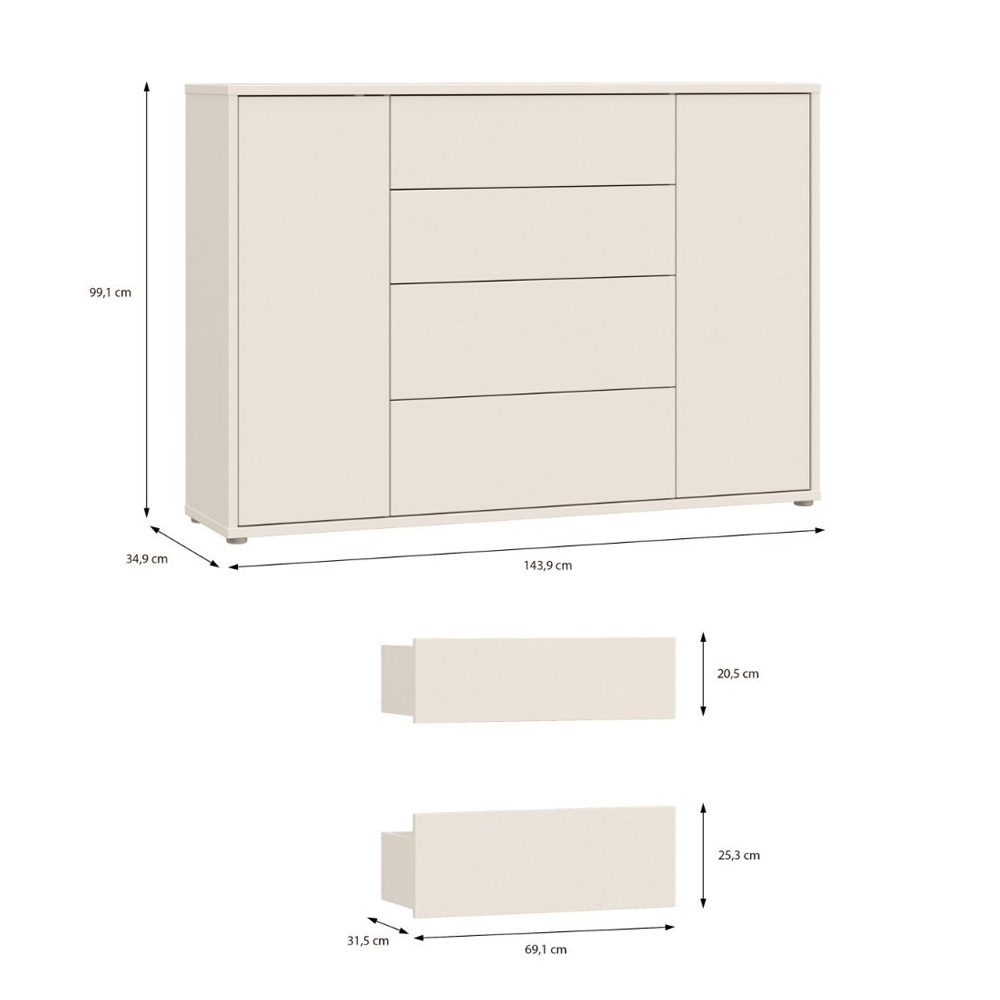 Ansley Wooden Sideboard with 2 Doors 4 Drawers in Sand