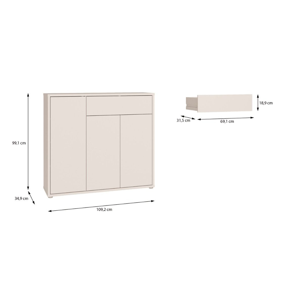 Ansley Wooden Sideboard with 3 Doors 1 Drawer in Sand