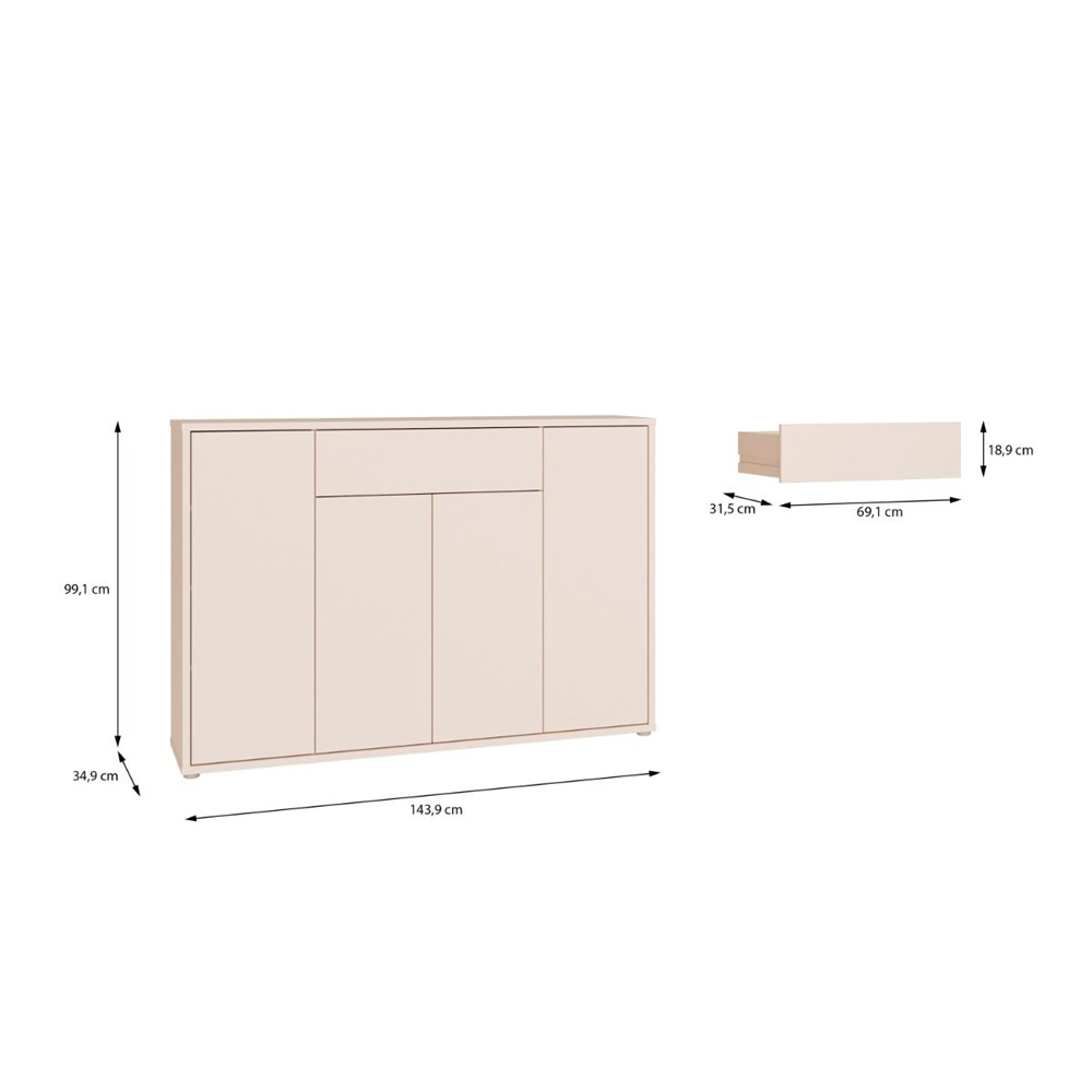 Ansley Wooden Sideboard with 4 Doors in Sand