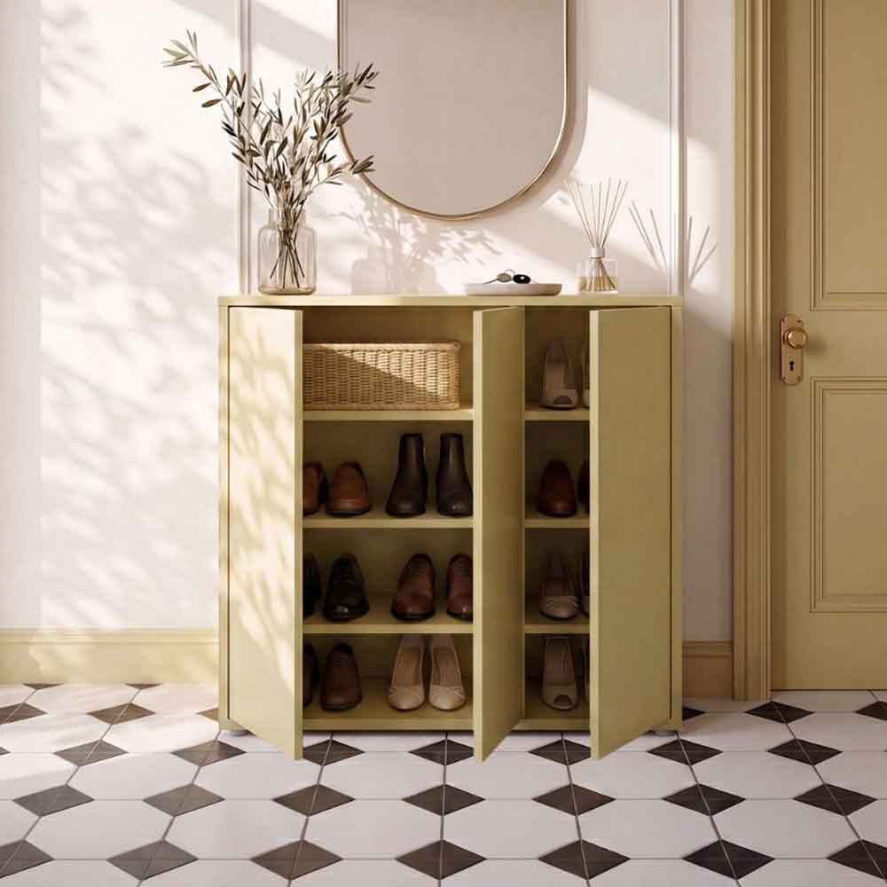 Ansley Wooden Storage Cabinet with 3 Doors in Butter Yellow