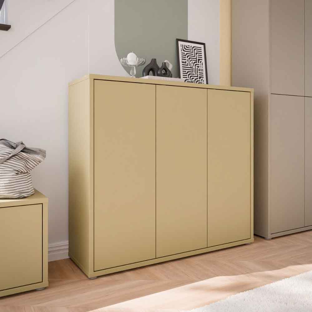 Ansley Wooden Storage Cabinet with 3 Doors in Butter Yellow