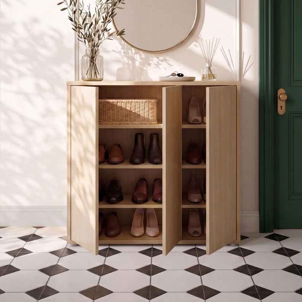 Ansley Wooden Storage Cabinet with 3 Doors in Elegancia Oak