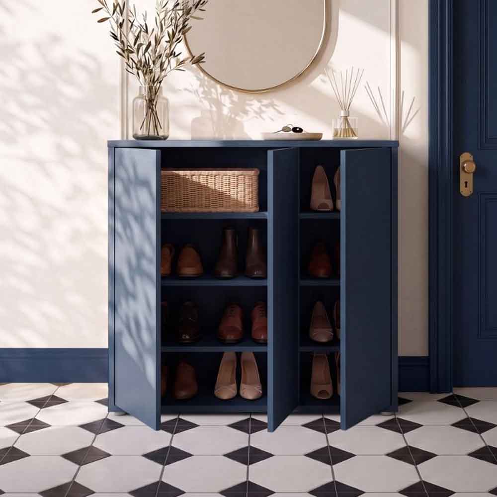Ansley Wooden Storage Cabinet with 3 Doors in Night Blue