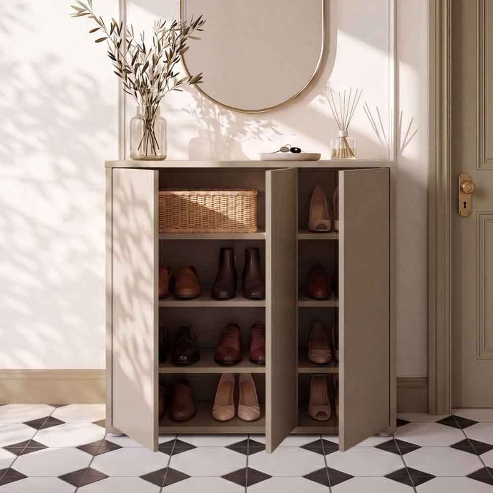 Ansley Wooden Storage Cabinet with 3 Doors in Taupe