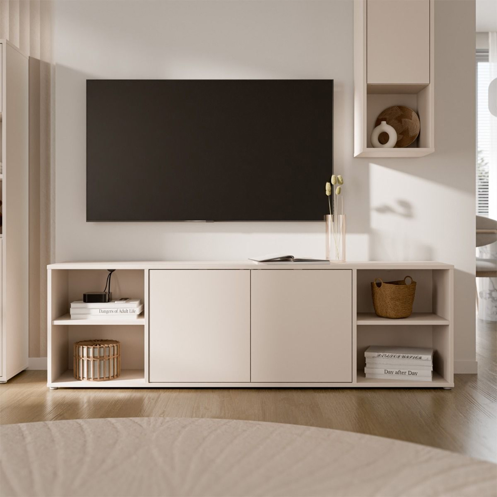 Ansley Wooden TV Stand with 2 Doors 4 Shelves in Sand