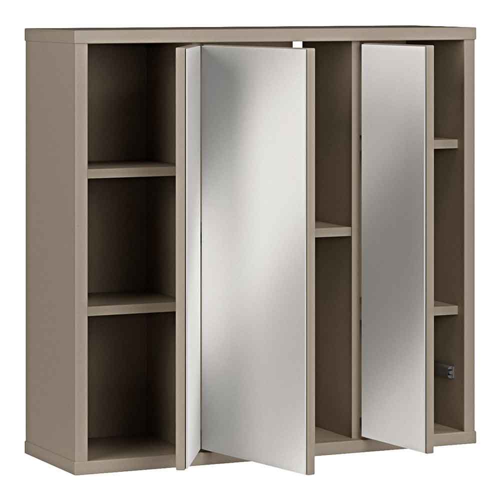 Ansley Wooden Wall Mounted Bathroom Mirror Cabinet with 3 Doors in Taupe