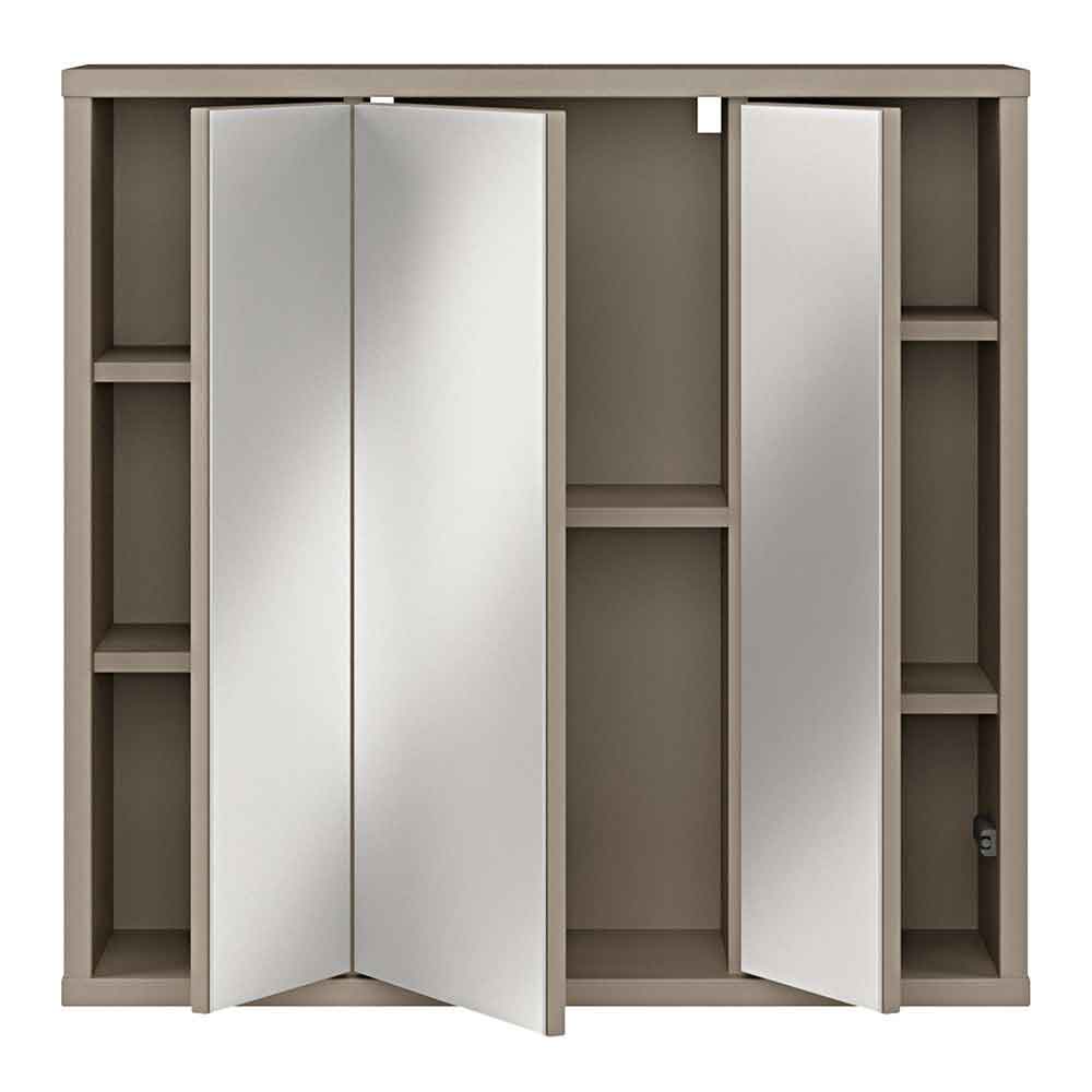 Ansley Wooden Wall Mounted Bathroom Mirror Cabinet with 3 Doors in Taupe