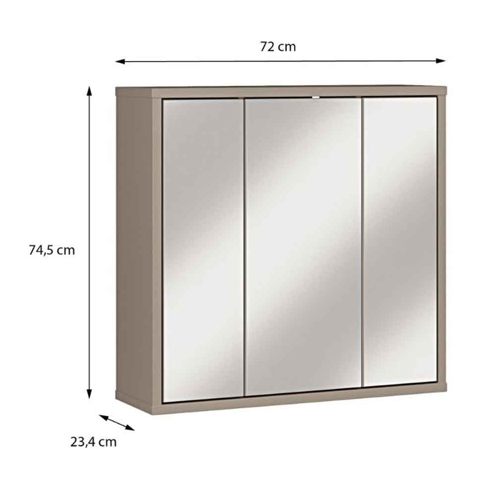 Ansley Wooden Wall Mounted Bathroom Mirror Cabinet with 3 Doors in Taupe