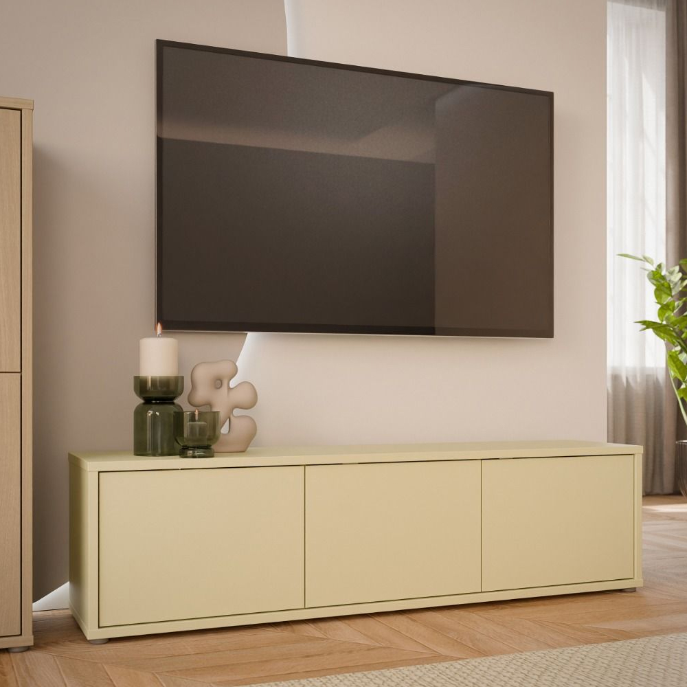 Ansley Wooden Wall Mounted TV Stand with 3 Doors in Butter Yellow