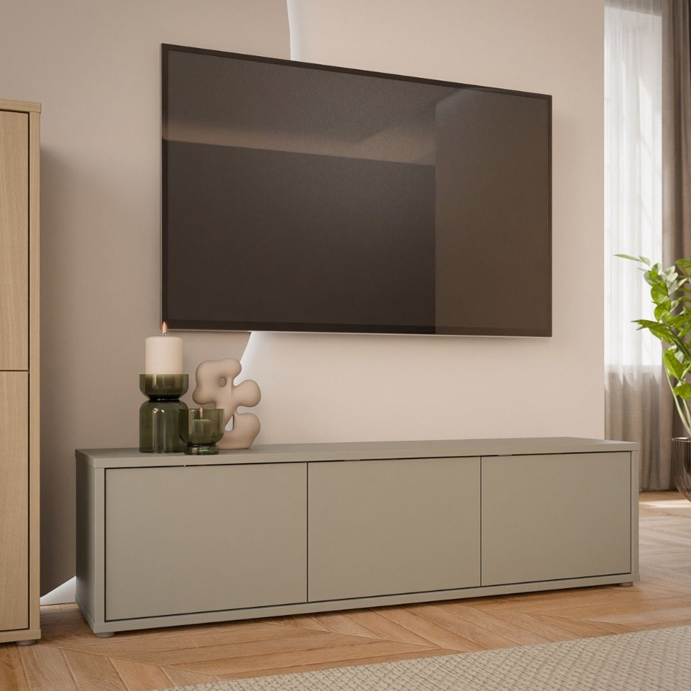 Ansley Wooden Wall Mounted TV Stand with 3 Doors in Taupe