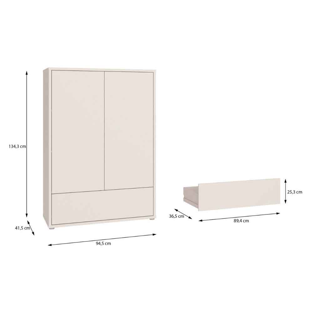 Ansley Wooden Wardrobe with 2 Doors 1 Drawer in Sand
