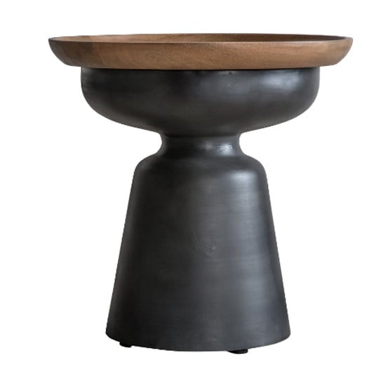 Ansonia Wooden Round Side Table In Grey And Natural
