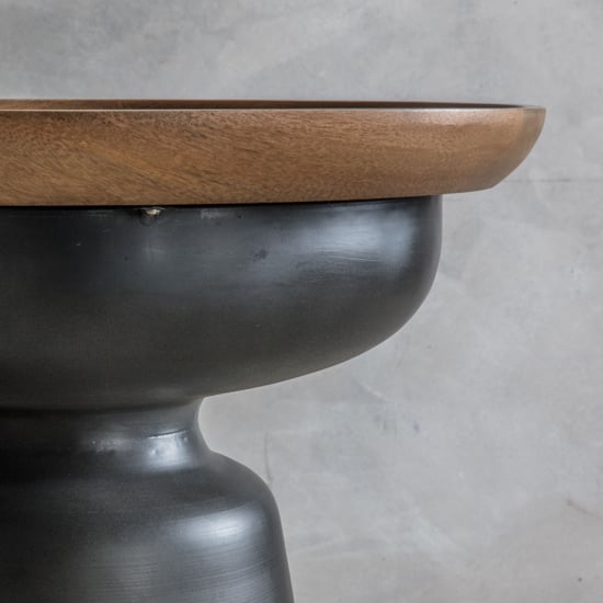 Ansonia Wooden Round Side Table In Grey And Natural