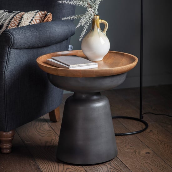 Photo of Ansonia round mango wood side table in grey and natural