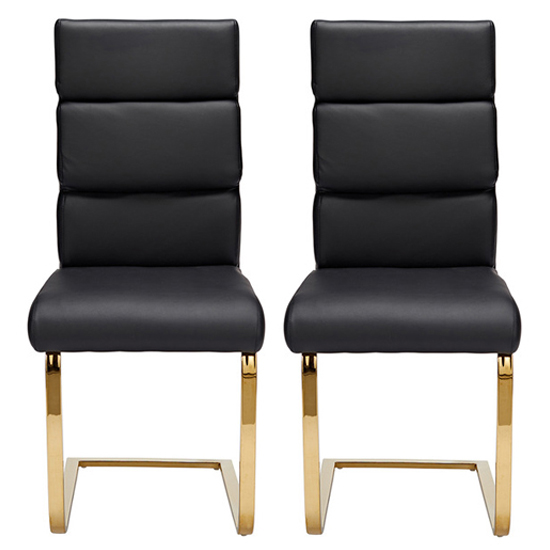 Read more about Antebi black faux leather dining chairs with gold legs in pair