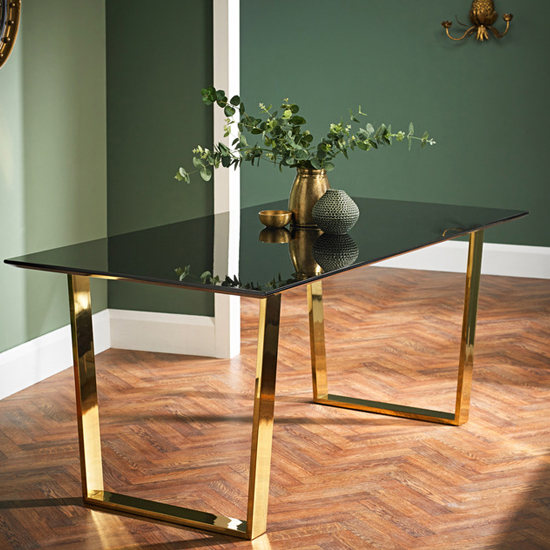 Antebi High Gloss Dining Table With Gold Legs In Black Furniture in Fashion