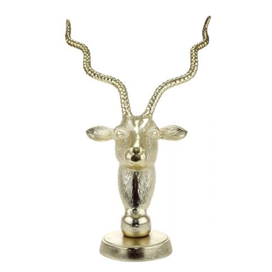 Antelope Head Aluminium Sculpture In Antique Gold_2