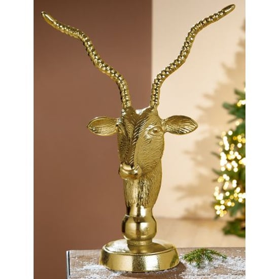 Antelope Head Aluminium Sculpture In Antique Gold_1