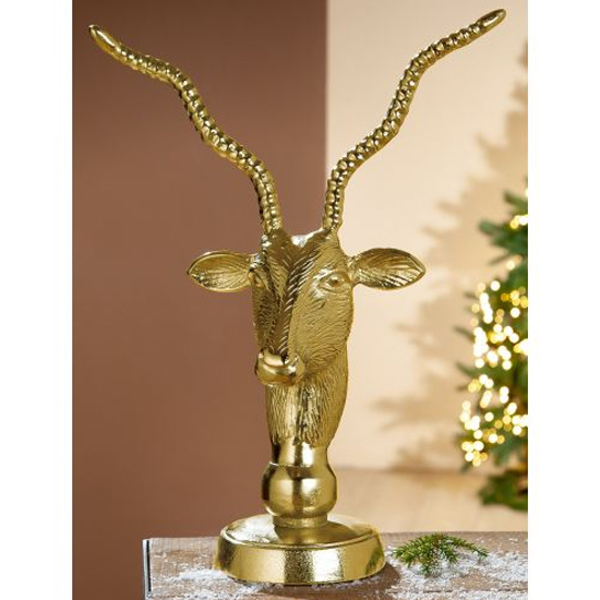 Read more about Antelope head aluminium sculpture in antique gold