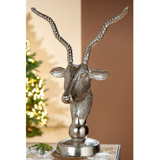 Read more about Antelope head aluminium sculpture in antique silver