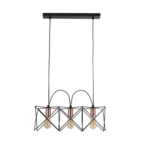 Product photograph of Anthea 3 Metal Black Frame Pendant Light With Copper Detail from Furniture in Fashion