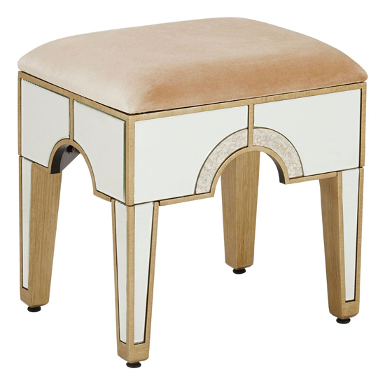 Antibes Mirrored Glass Stool With Champagne Fabric Seat